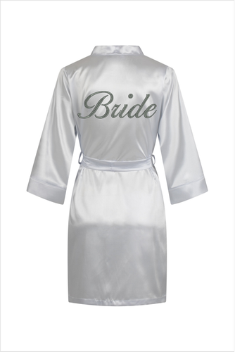 Bride Szlafrok damski satynowy ByShelly - bialy/srebrny