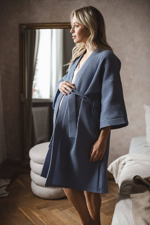 Szlafrok bawełniany wafel Milk&Love ciemny błękit