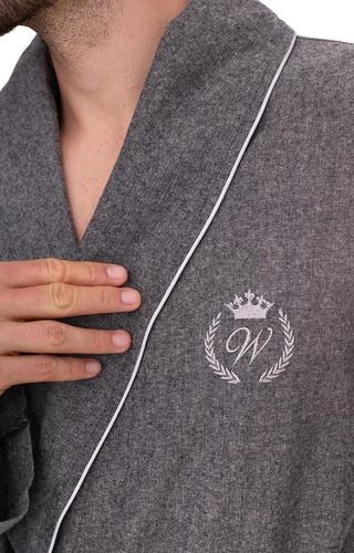 2532 Zeus Szlafrok męski L&L szary – długi, bawełniany, melanżowy, klasyczny