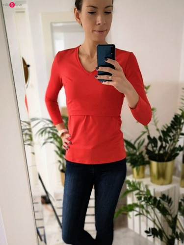 Bluzka do karmienia i ciążowa z dekoltem w serek Milk Shirt czerwona