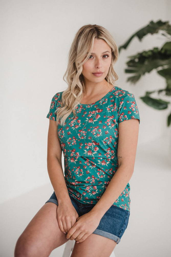 Milk Shirt Bluzka do karmienia i ciążowa z krótkim rękawem Milk&Love zielony w kwiatki