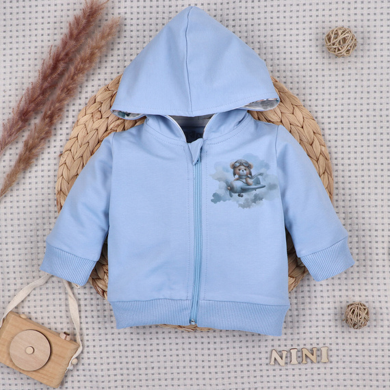 NINI Baby Bear Pilot bluza niemowlęca organiczna z zamkiem ABN-5751/BLE