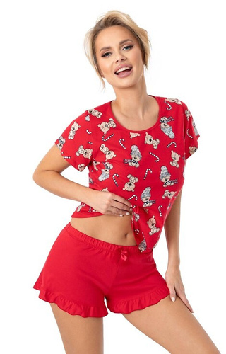 Bear Short Piżama damska Donna – bawełniana, świąteczna, z falbanką