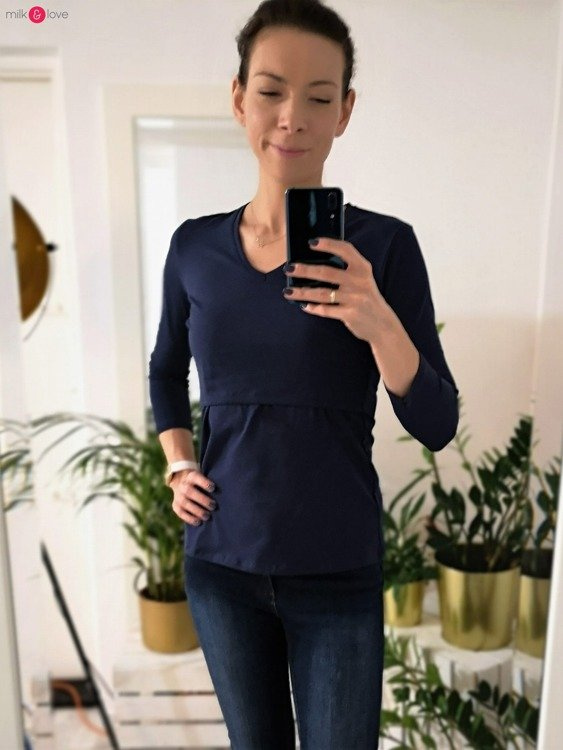 Bluzka do karmienia i ciążowa z dekoltem w serek Milk Shirt granatowa