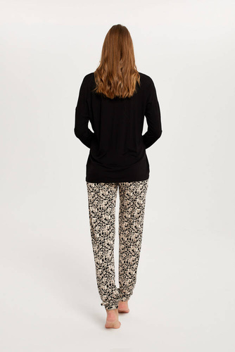 Gujana Piżama Damska długi rękaw, długie spodnie Italian Fashion - czarny/druk