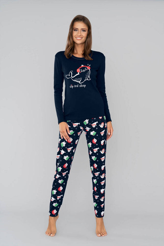 Kasjana Piżama Damska długi rękaw i spodnie talian Fashion- czerwony/druk czerwony