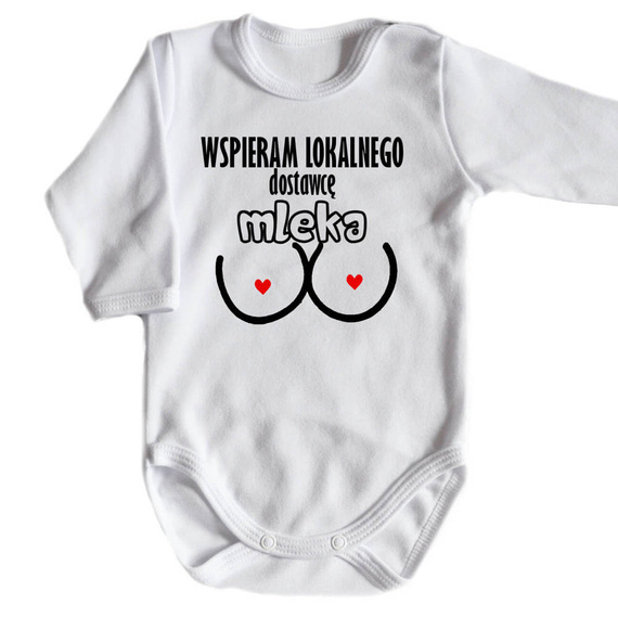 Body długi rękaw "Wspieram dostawce mleka" Moocha biały