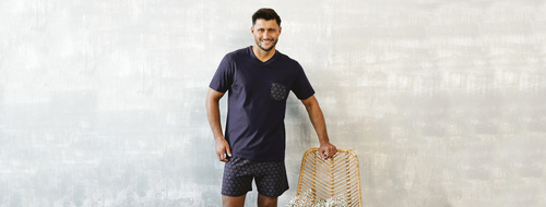 Diaz Piżama Męska krótki rękaw, spodenki Italian Fashion - granatowy/druk