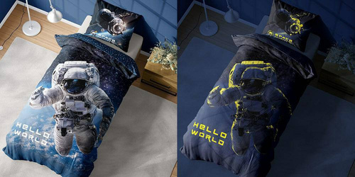 4025 A Fluo 133 Pościel bawełniana świecąca w ciemności kosmonauta Detexpol  