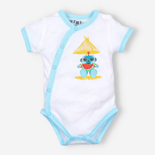 ABN-2927/BIA Summer Robots Body kopertowe z krótkim rękawem Nini biały