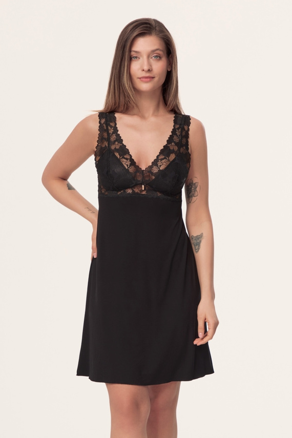 Mefemi Hanna KS01 Koszula Nocna Wiskoza Koronka Czarna Usztywniana