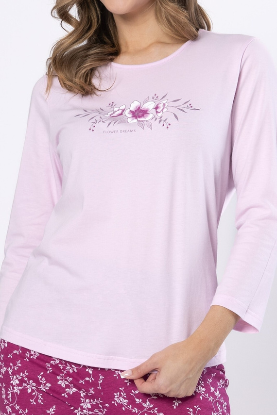 Edyta 1633 Piżama damska Leveza bawełna liliowa – długi rękaw, wygodna