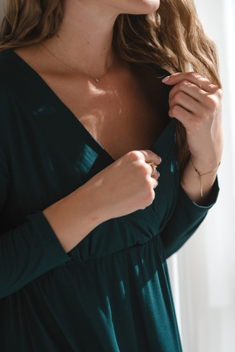 Star Light Koszula nocna ciążowa i do karmienia bambusowa 7/8 Milk&Love butelkowa zieleń– oddychająca, do szpitala, wygodne karmienie piersią