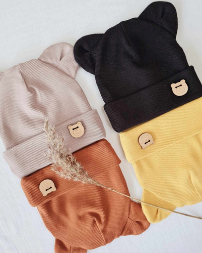 15U Teddy Czapka z uszkami prążek podwójna Marija - cynamon