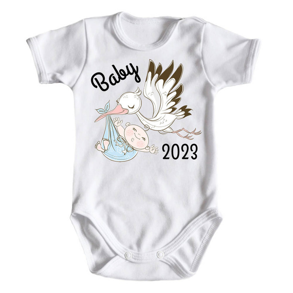 "BABY 2023 born in" Moocha Body krótki rękaw biały