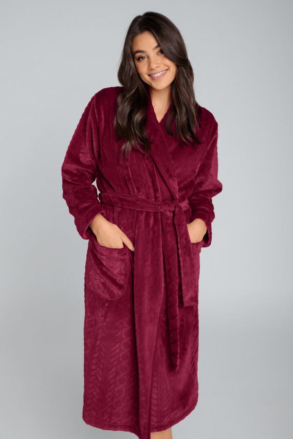 Bona Szlafrok damski polarowy Italian Fashion - bordo 