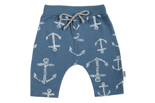 "BLUE SEA" Makoma Spodnie niemowlęce 3/4 niebieski kotwice