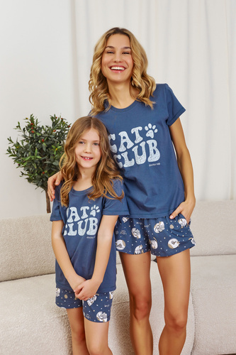 7203 "Cat club" Piżama Damska Doctor Nap - deep blue