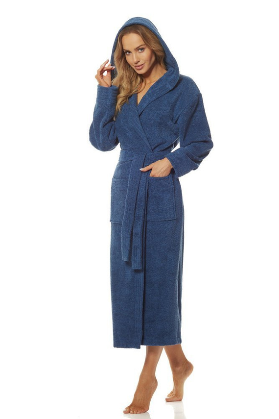 2102 Długi Szlafrok Damski Frotte L&L - navy