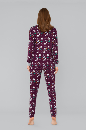 Ava Piżama damska długi rękaw i spodnie Italian Fashion- druk burgund