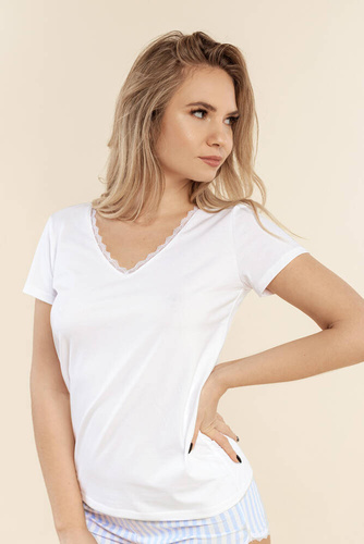 10 Piżama damska z koronką Bonamera niebieski paski