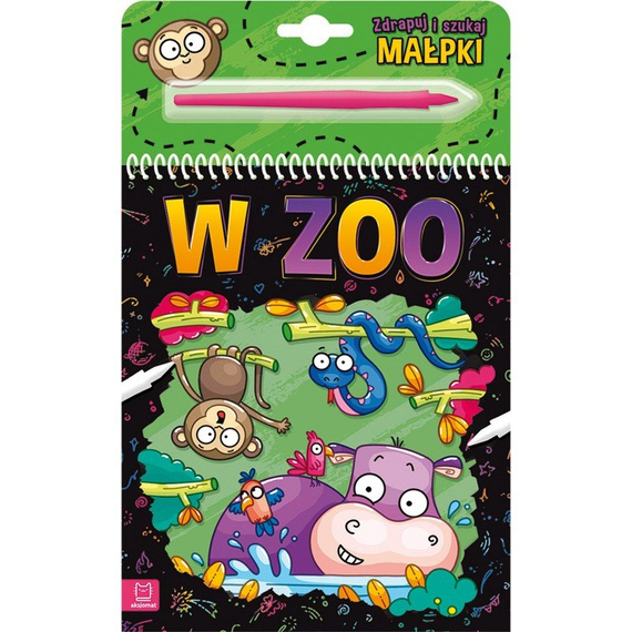 AKS677-7 Książeczka zdrapuj szukaj małpki w zoo z rysikiem Aksjomat