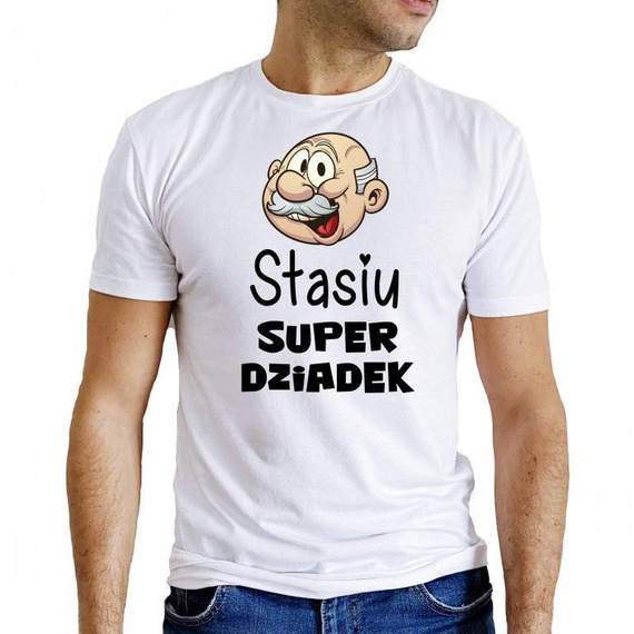 "SUPER DZIADEK z imieniem" Moocha koszulka męska biały