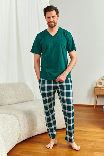 Doctor Nap 7368 – Męska piżama bawełniana z koszulką V-neck | 100% bawełna, polska produkcja - emerald