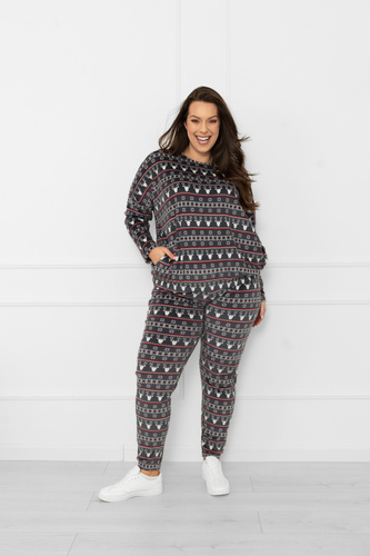 Komplet damski Navara – polarowy zestaw w świąteczny wzór z reniferami Italian Fashion - grafitowy