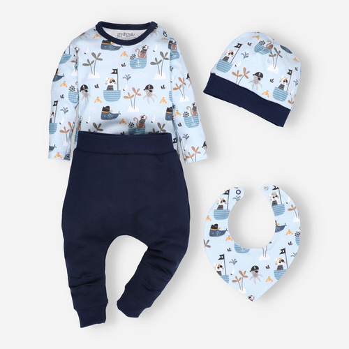 ABK-0041/LOD Piraci Komplet niemowlęcy z bawełny organicznej Nini granatowy