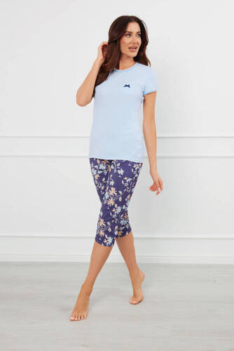 Pulia Piżama Damska krótki rękaw, 3/4 spodnie Italian Fashion - niebieski/druk