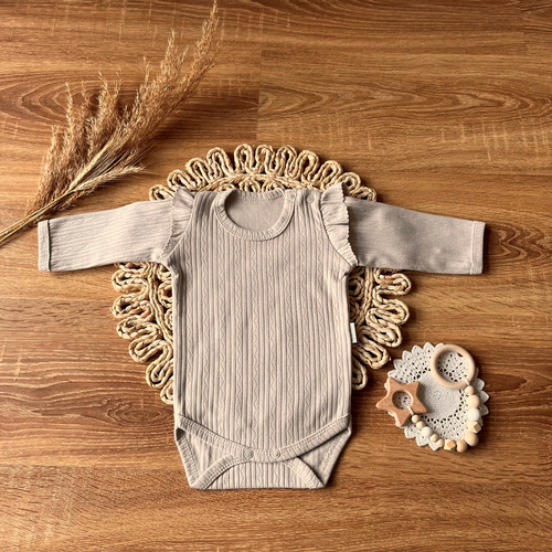 BDAG015 EkoBaby Mamatti Body z długim rękawem - beżowy