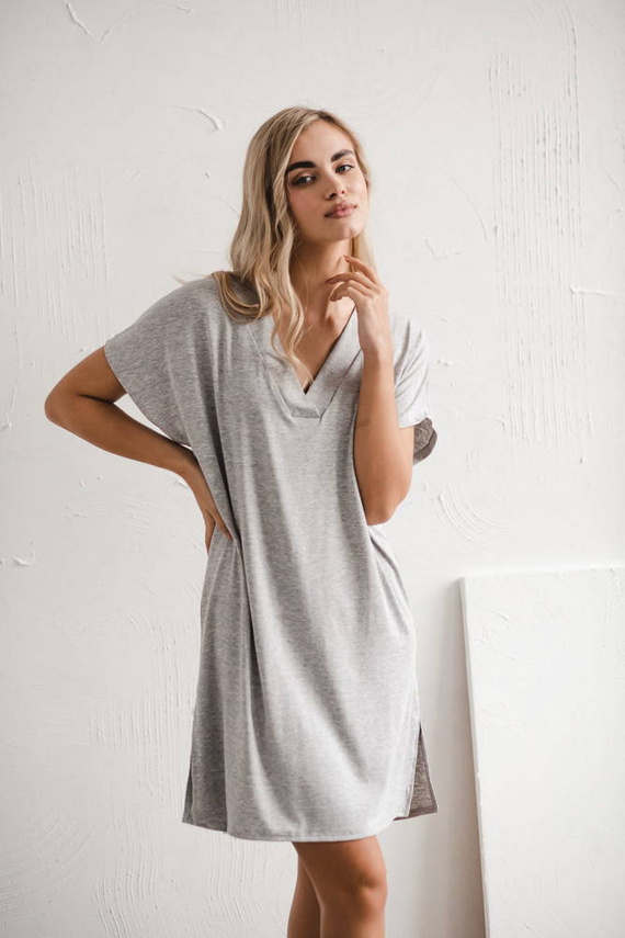 Moon wiskozowa koszula nocna ciążowa i do karmienia Milk&Love jasny szary melanż