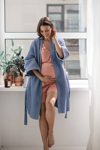 Moon bambusowa bluzka od piżamy ciążowej do karmienia krótki rękaw Milk&Love herbaciana róża