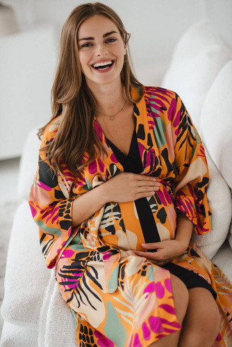 Tropical Orange szlafrok bambusowy ciążowy Milk&Love pomarańczowy