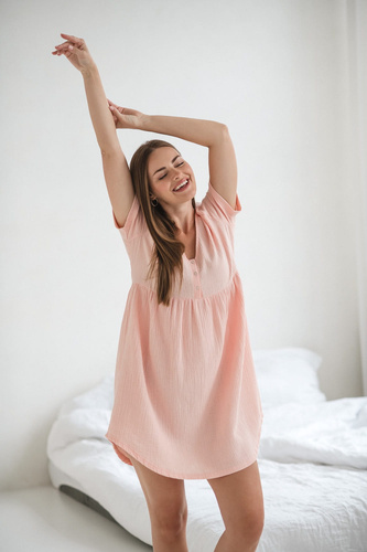 Aurora muślinowa koszula nocna ciążowa i do karmienia Milk&Love łososiowy