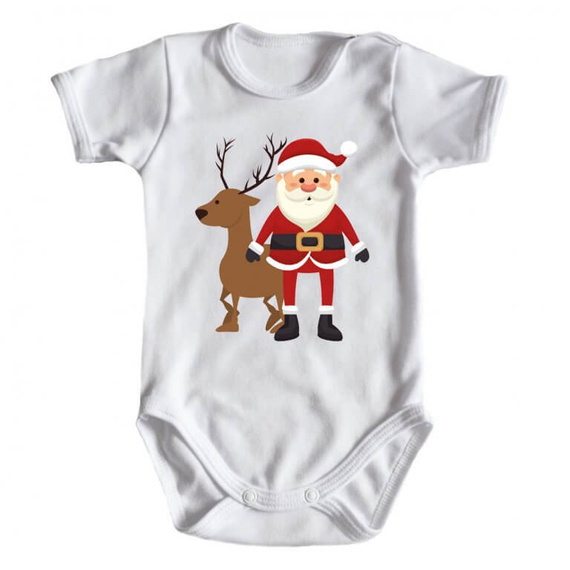 "Mikołaj z jelonkiem BOŻE NARODZENIE" Moocha body krótki rękaw biały