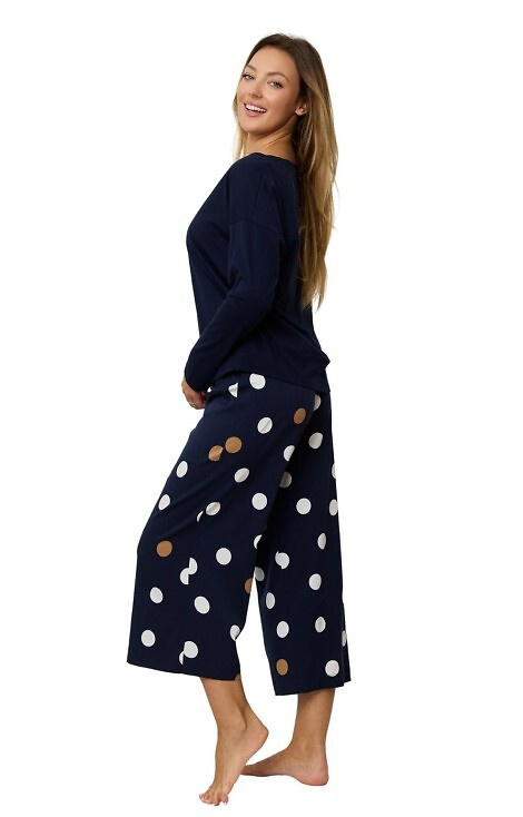 Oceane PS75 Piżama damska Mefemi – wiskozowa, długa, w grochy