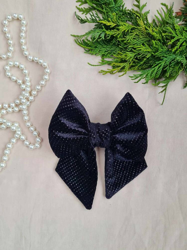 KCZ16 Welurowa kokarda do włosów z automatyczną klamrą Marija - czarny