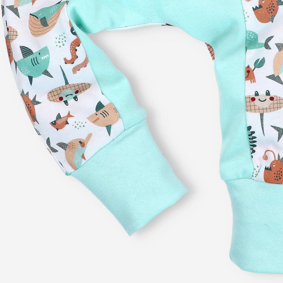 ABN-4099/BŁĘ Morskie Zwierzątka Spodnie z bawełny organicznej Nini błękitny