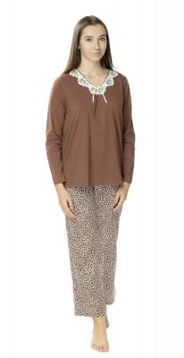 84383 Piżama damska zwierzęcy wzór Mewa brązowy