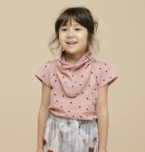 Tres Bien Pinokio Bluzka dla dziewczynki, krótki rękaw - róż groszki