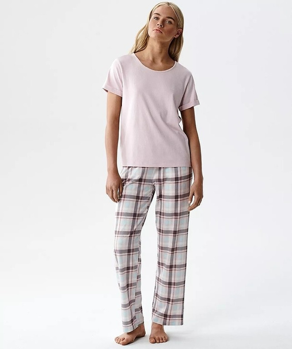 Piżama damska Atlantic NLP-513 modal-bawełna krótki rękaw wzorzyste spodnie różowa