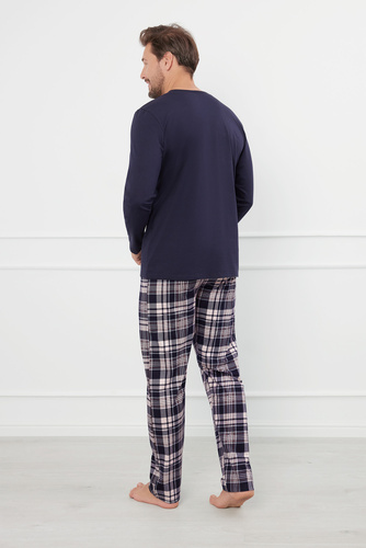 Edwin Piżama Męska długi rękaw, długie spodnie Italian Fashion - granatowy/druk