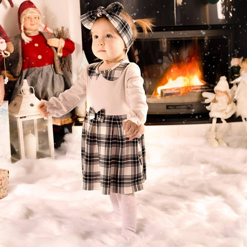 Sukienka 163667 "Magia Świąt" Nicol - kratka: czarny, beżowy