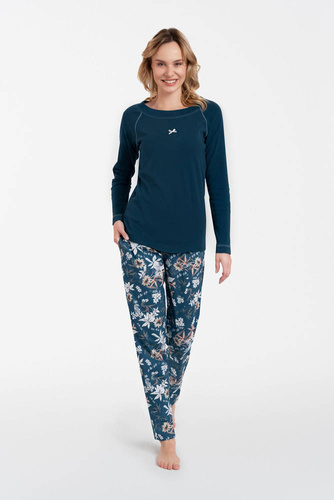Hariet Piżama Damska długi rękaw, długie spodnie Italian Fashion- morski/druk