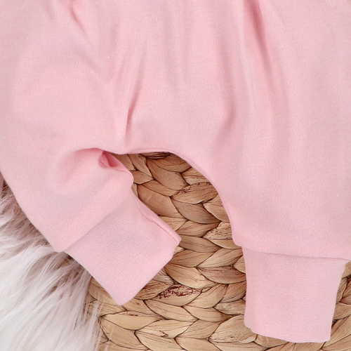 ABN-5425 Kolorowe kwiatki Spodnie z bawełny organicznej Nini różowy