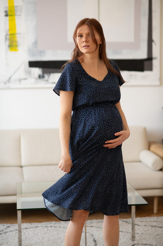 Lovely Dress Midi Milk&Love sukienka ciążowa i do karmienia granatowa w groszki