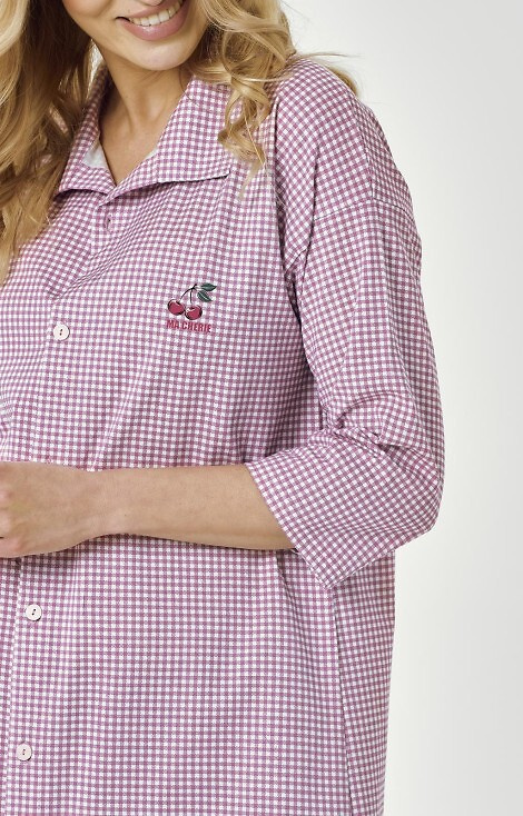 3436 Joliee Koszula damska Taro różowa – bawełna, kratka, rękaw 3/4, guziki