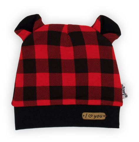 Czapeczka niemowlęca 163526 "Magia Świąt" Nicol - kratka: czarny, czerwony